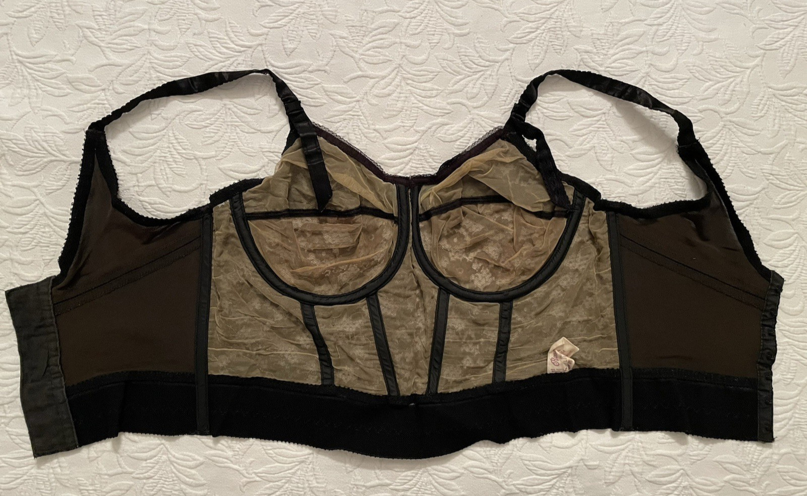 Vintage Rondeau original Lilyette bra 38 / 39 C Long line black lace Corset #679