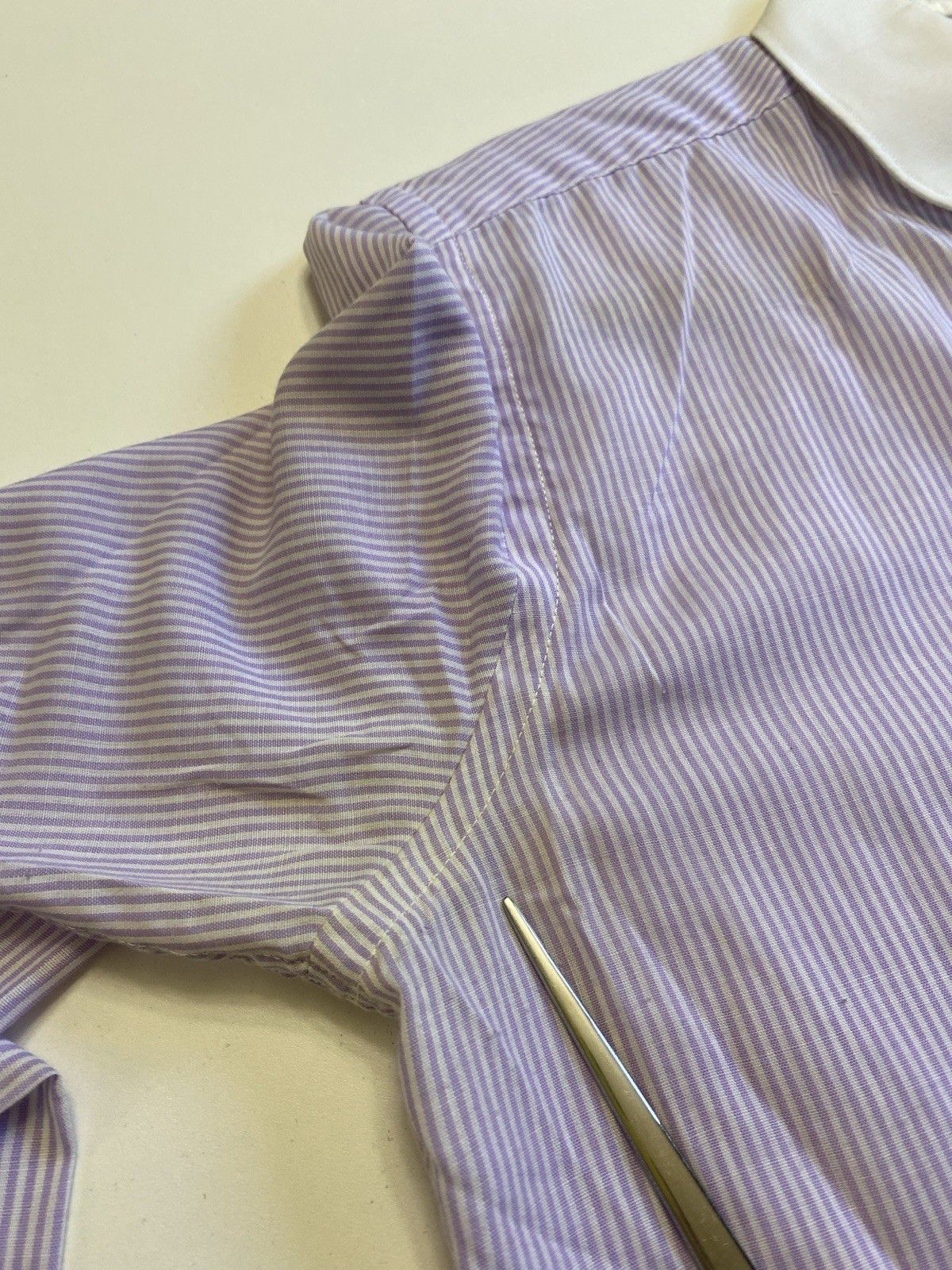 Vtg Pappagallo M Peter Pan Collar Cotton Blend Top Shirt Stripe Lavender Preppy