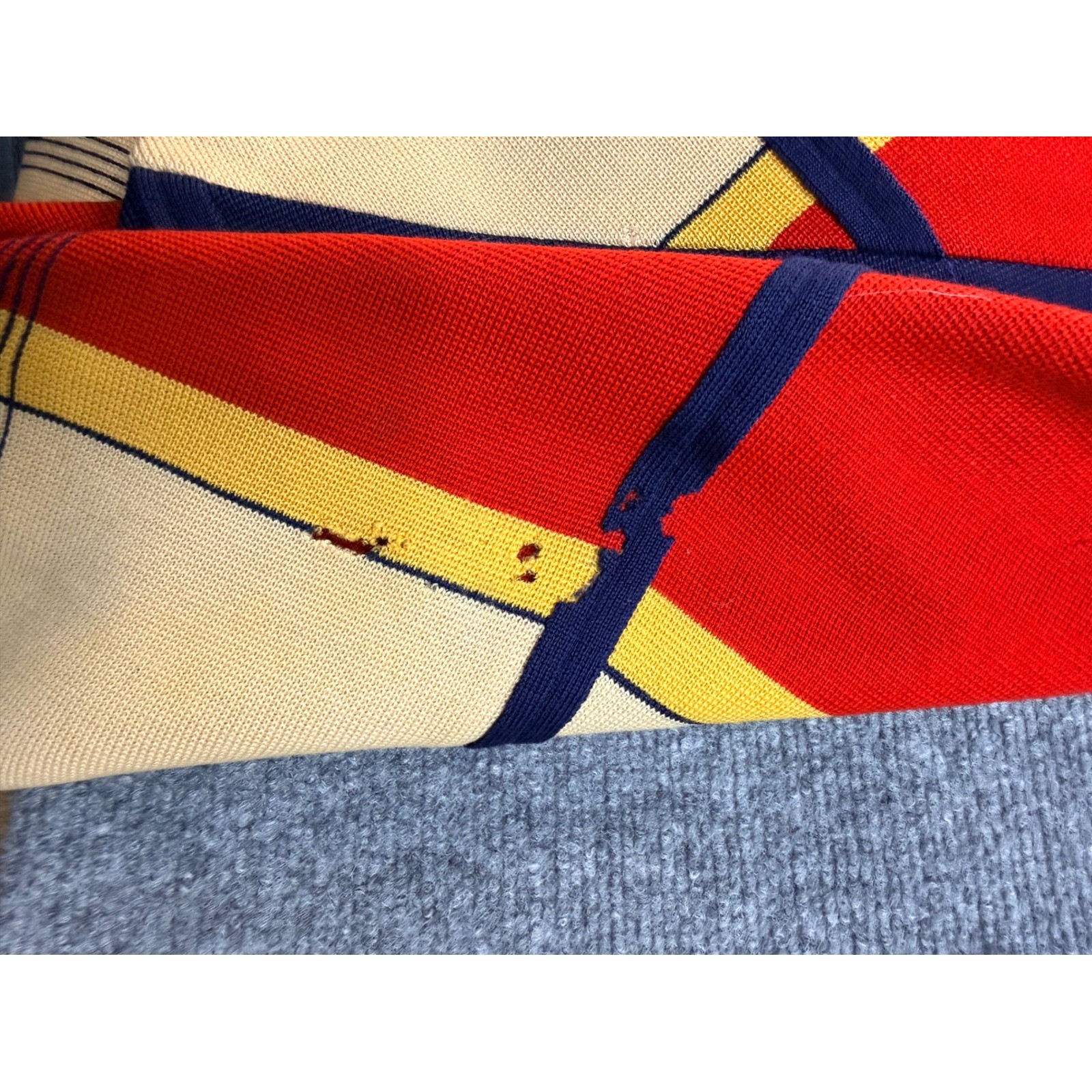 Vintage Geometric Colorblock Knit Cardigan Sweater Jacket Red Blue Yellow Small