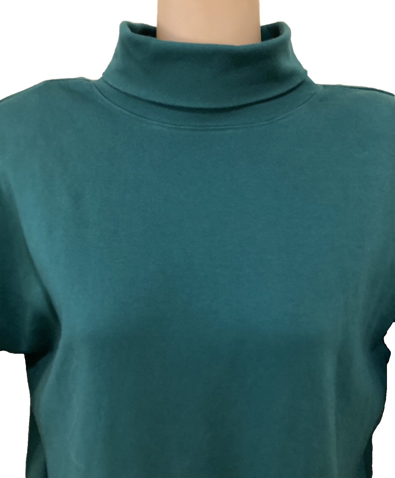 Vintage Fads Dark Aqua Green Turtleneck L/S Cotton Dress Size Large Shoulder Pad
