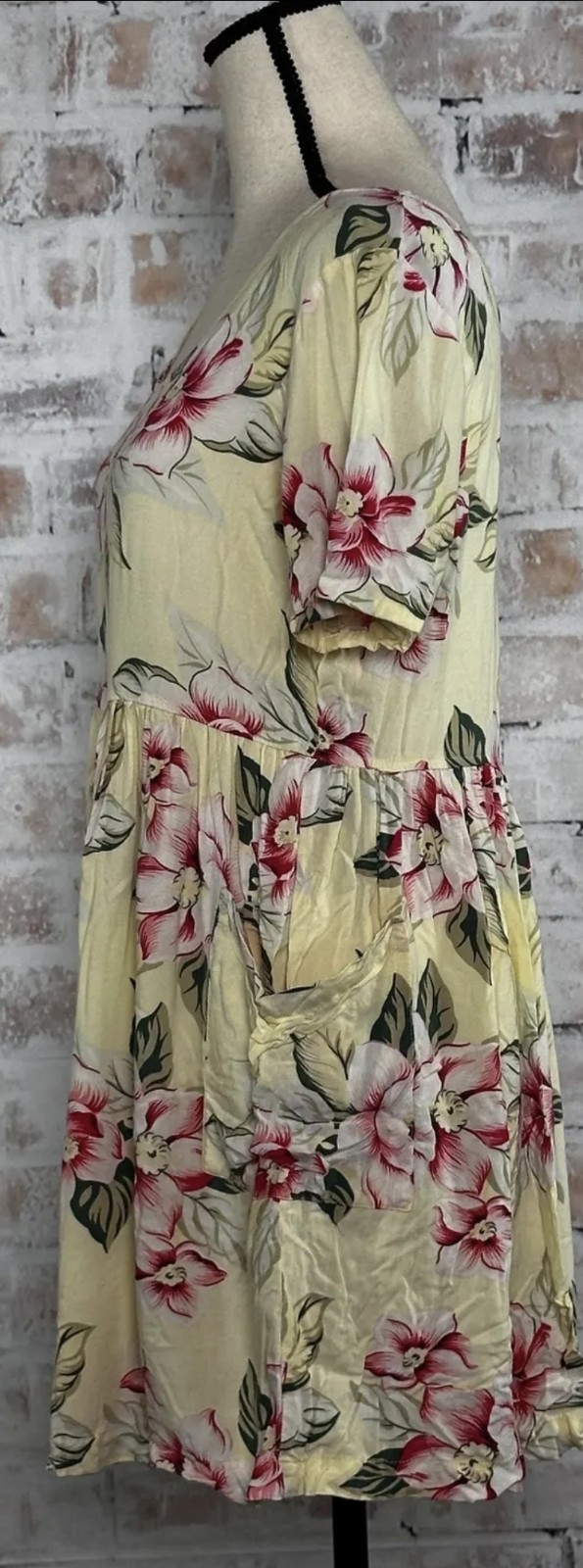 Vintage Moda Int’l Shirt Dress Floral Tropical Hawaiian Hibiscus Luau Yellow