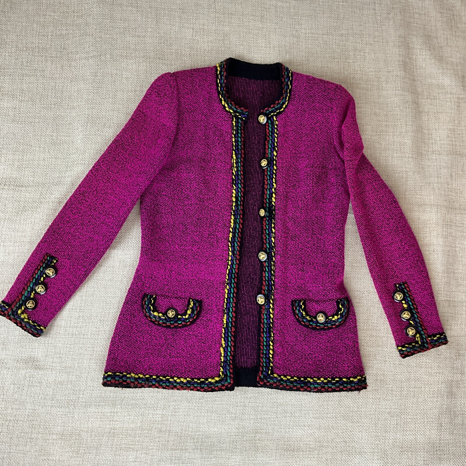 Vintage Raspberry Wool Women’s Blazer Jacket Coat Gold Button Accents
