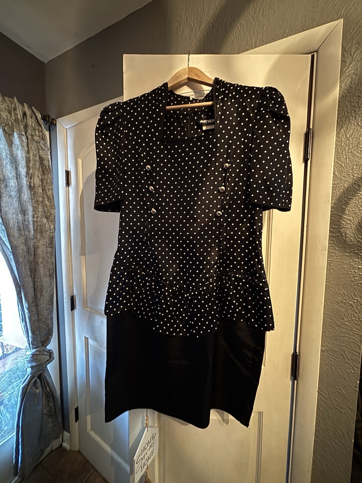 Mayvens Of California Dress Size 13 Black And white Polka Dot Vintage 1980s