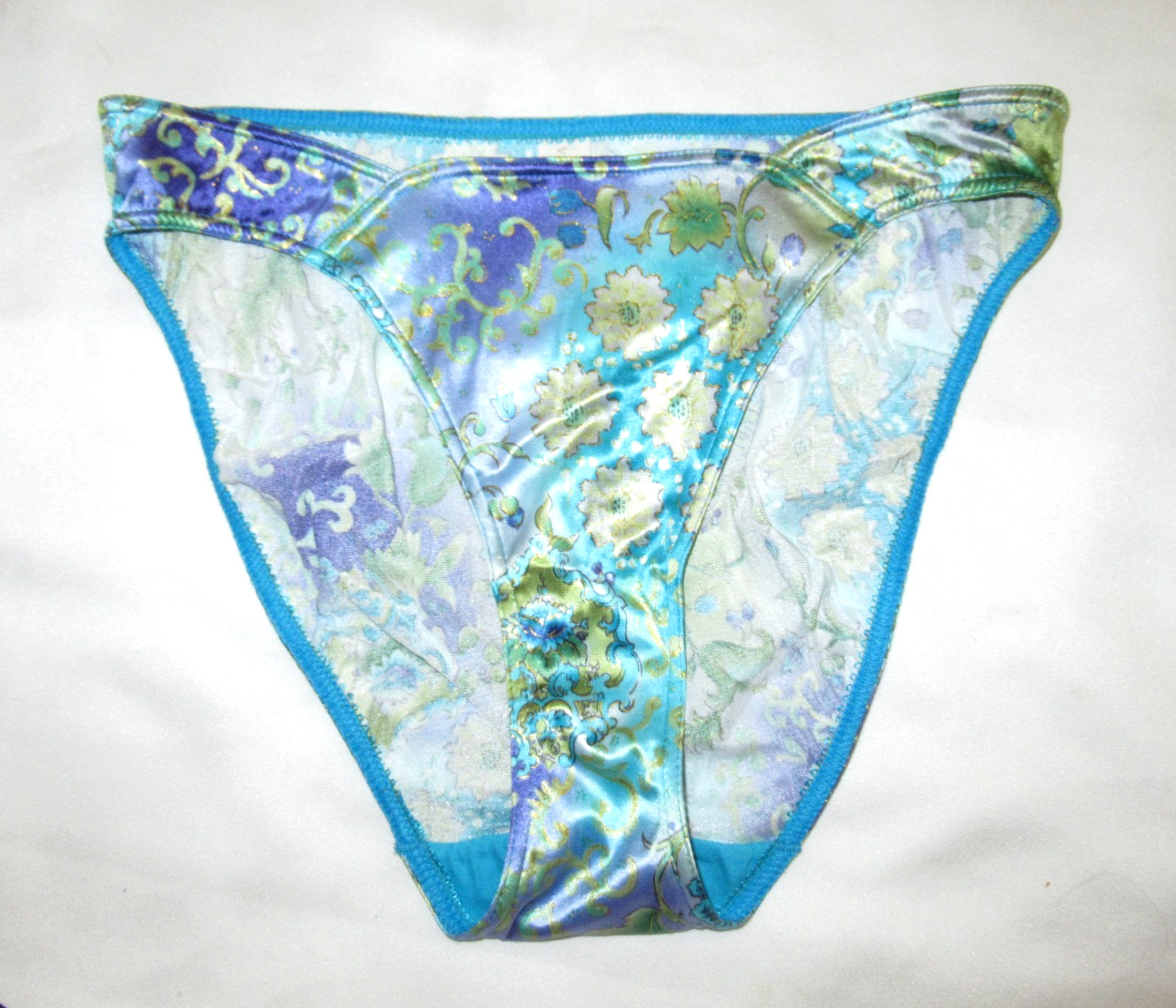 Vtg 1998 Victorias Secret Second Skin Satin High Leg Panties sz M baroque print