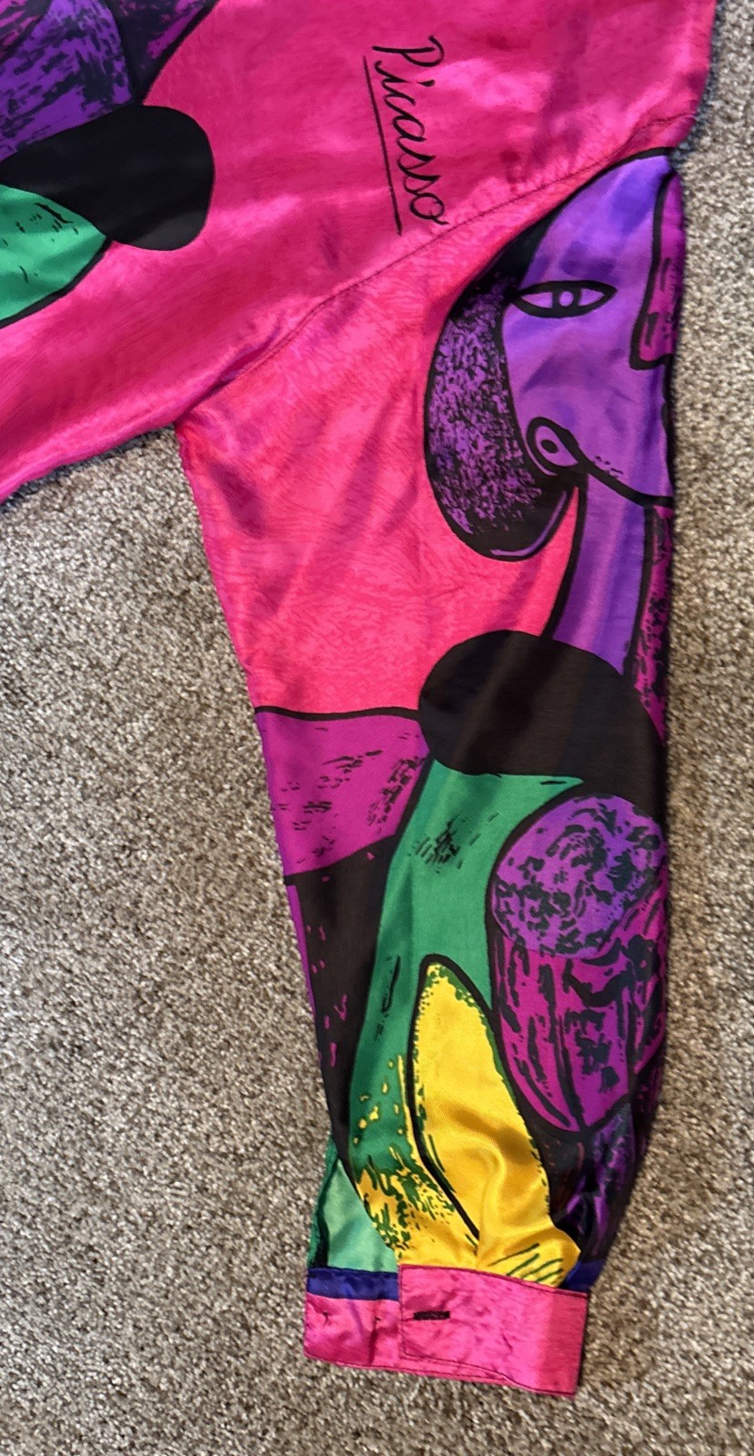 1980s Picasso Long Sleeve Shirt Bright Colors Abstract Art Shoulder Pads