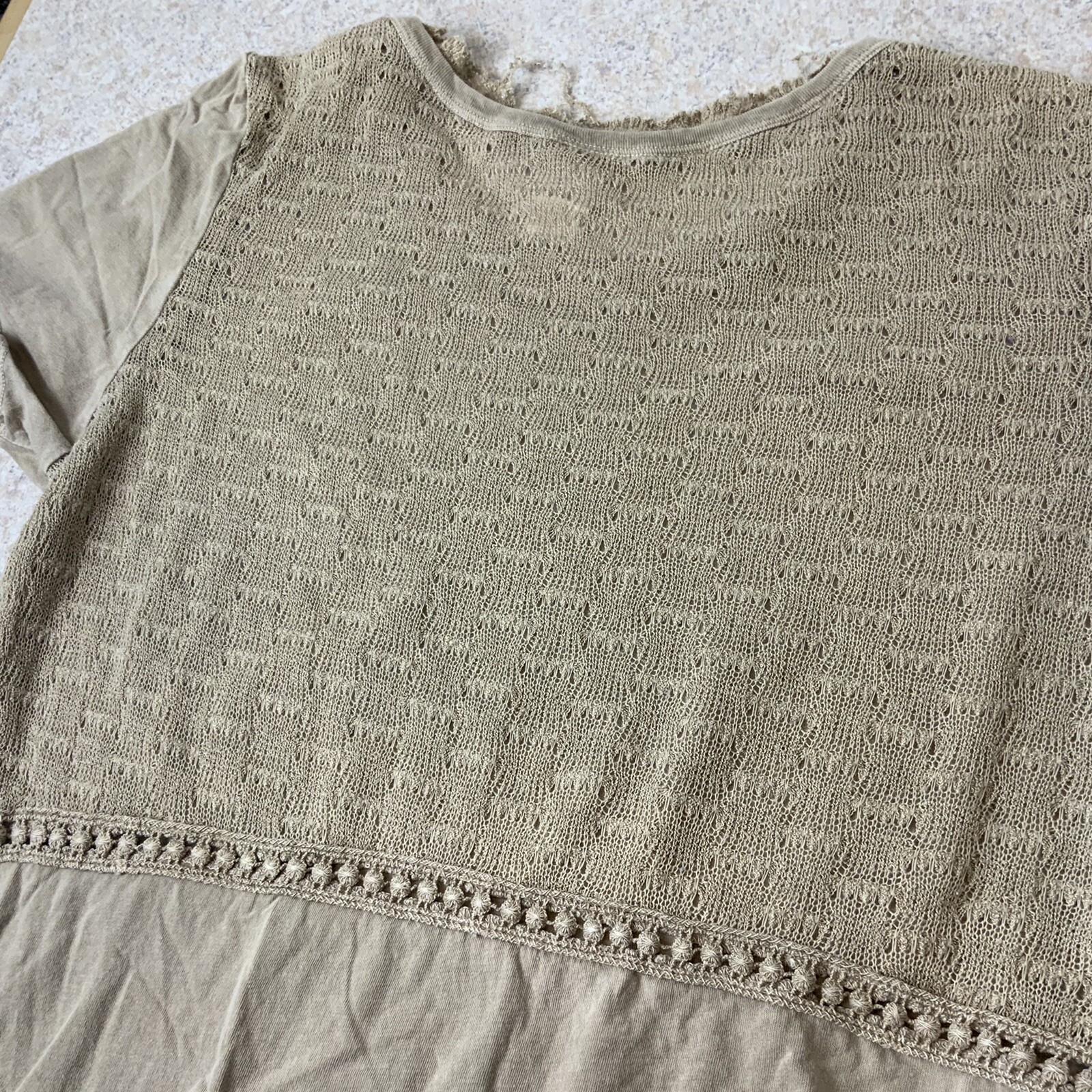 Affliction VTG Brown Black Beads “Lost Souls” Distressed Women’s XL Top Rare!
