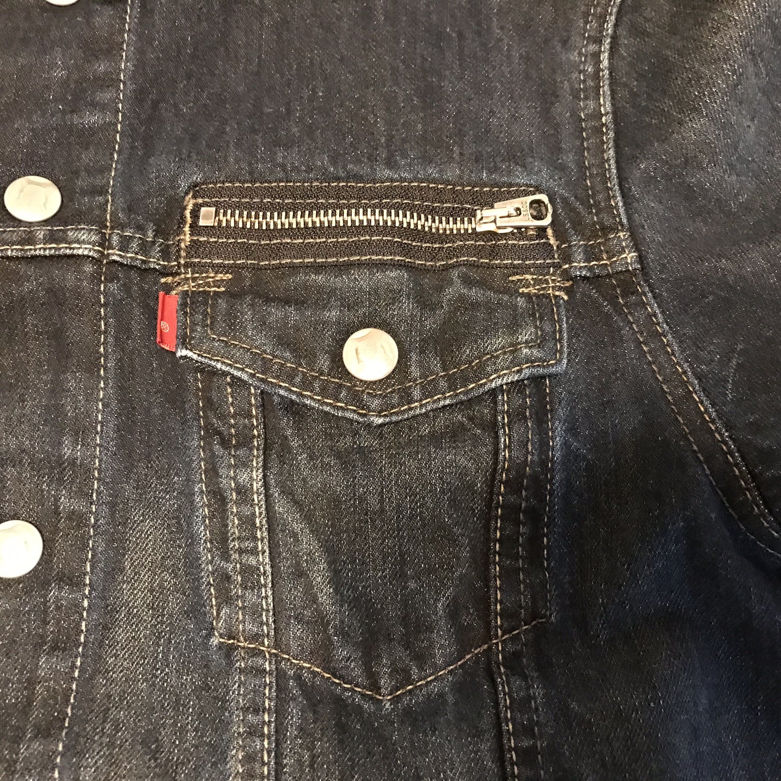 LEVIS Jean Jacket Moto Style Trucker #57540 Denim Zipper Rare Snaps Vintage XL