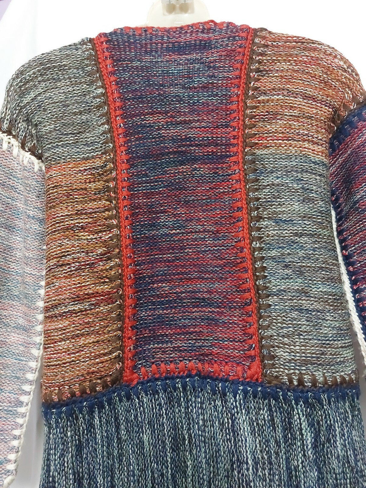 Vintage Wenjilli Patchwork Long Cardigan Sweater Size 11/12 -S/M Wool Blend