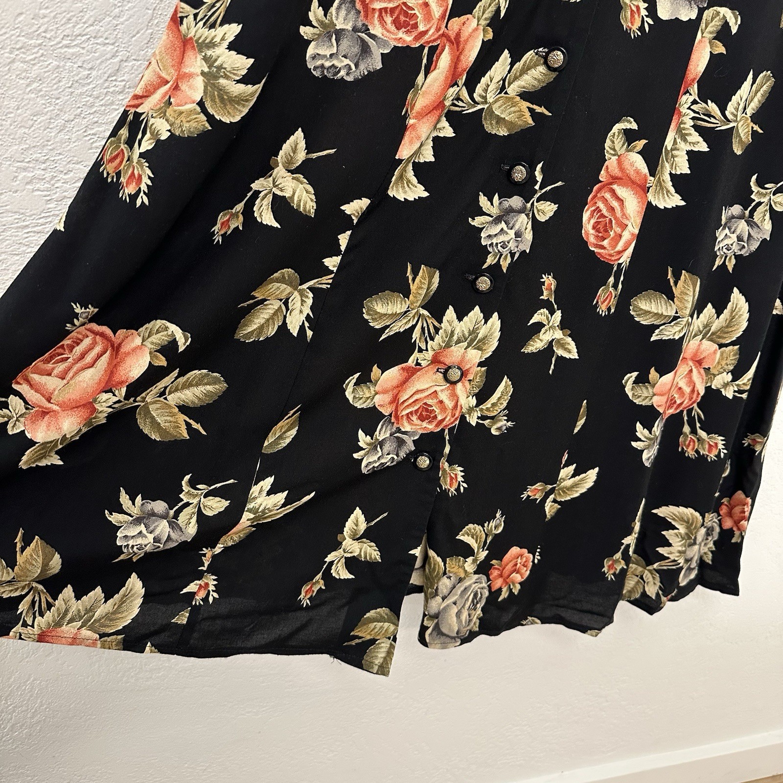 Vintage 90s More Jazz A Chorus Line Black Floral Dress Cottagecore Womens Sz 16