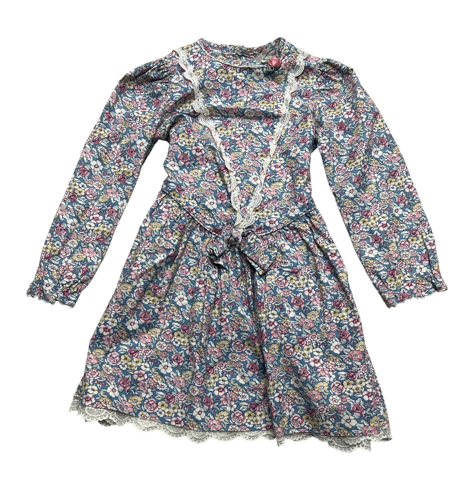 Vintage Peaches 'n Cream Floral Long Sleeve Prairie Dress Cottage Fairy 80s 6