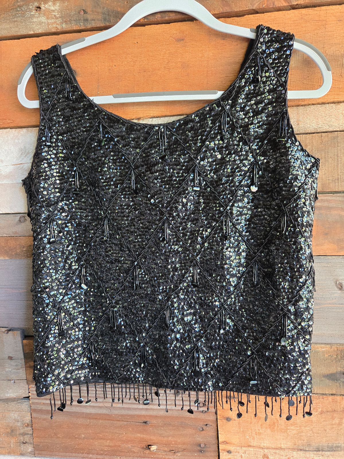 Imperial Imports 50s Hong Kong British Crown Vintage Sz M Wool Sequin Bead Top