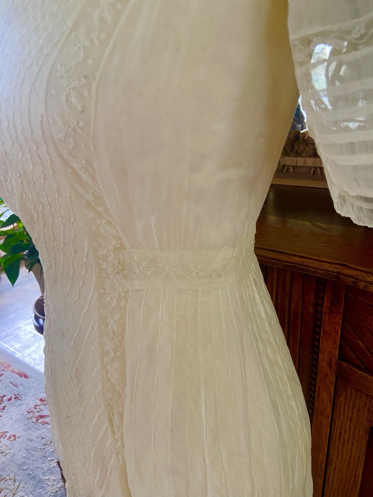 1907 Antique Embroidered Edwardian Era White Muslin Lace Dress “Hazel Slifir” 13