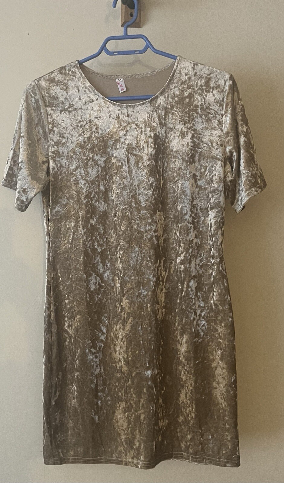 True Y2K Velvet Shift Party T-Shirt Style Dress Champagne- Gold Womens SZ M