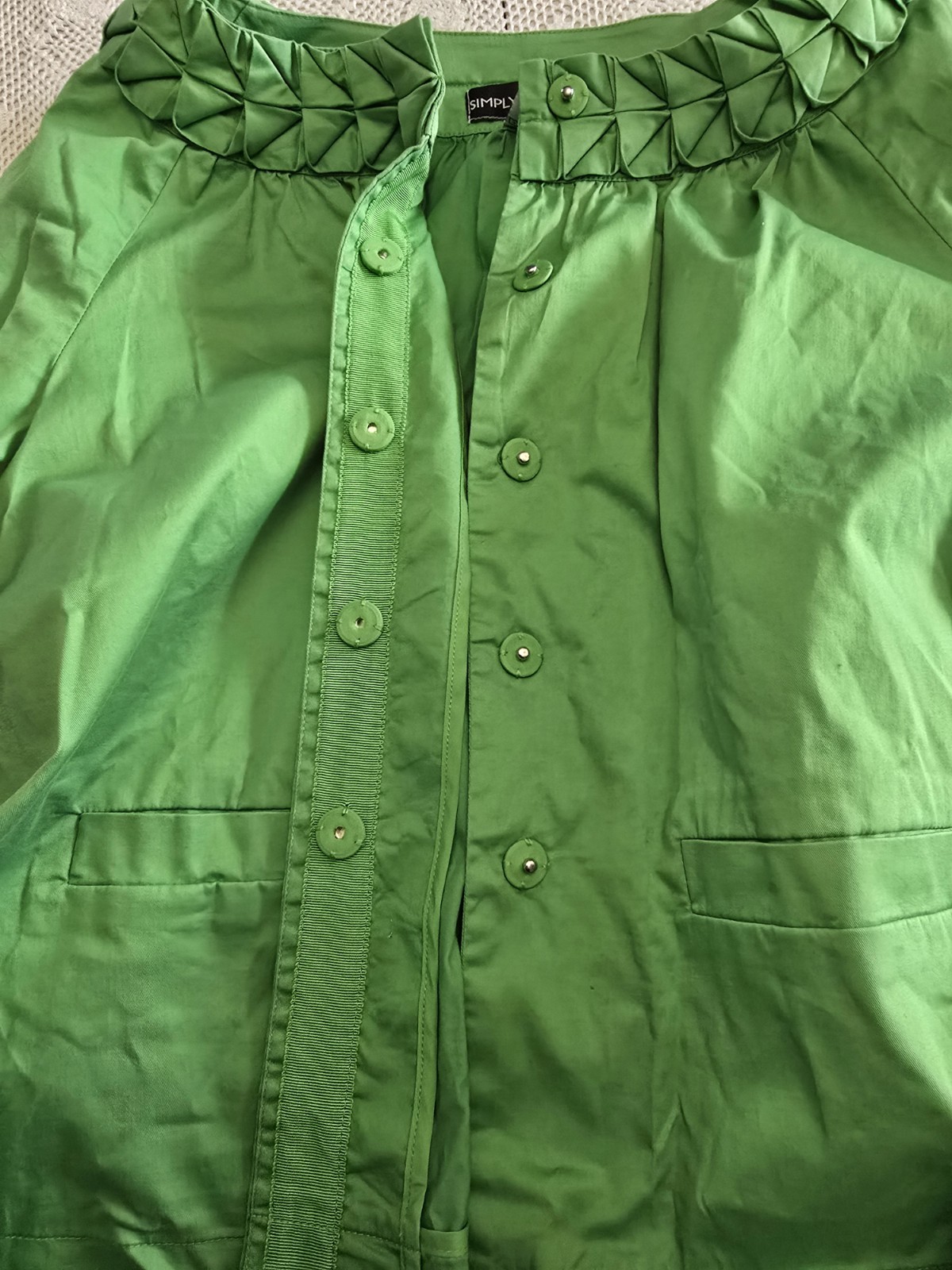 SIMPLY Chloe Dao Green Pleated Collar Jacket 1X Plus Size Cotton Stretch