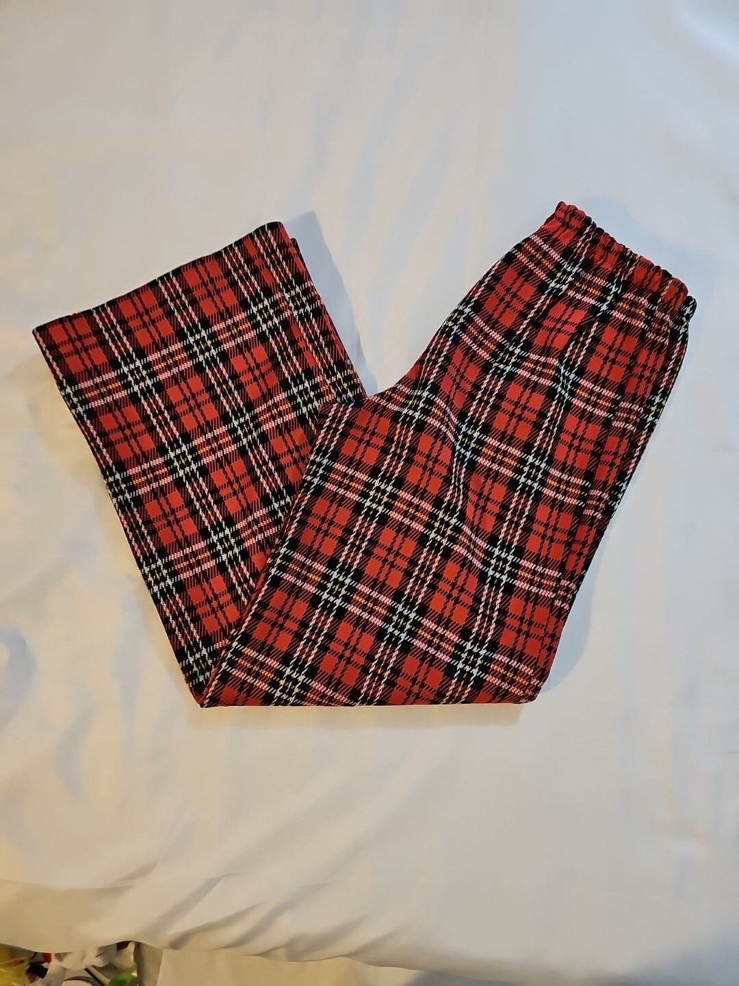 Vtg 70S SEARS Red Blue Yellow White Plaid Polyester Pants Sz 14 Pull-on