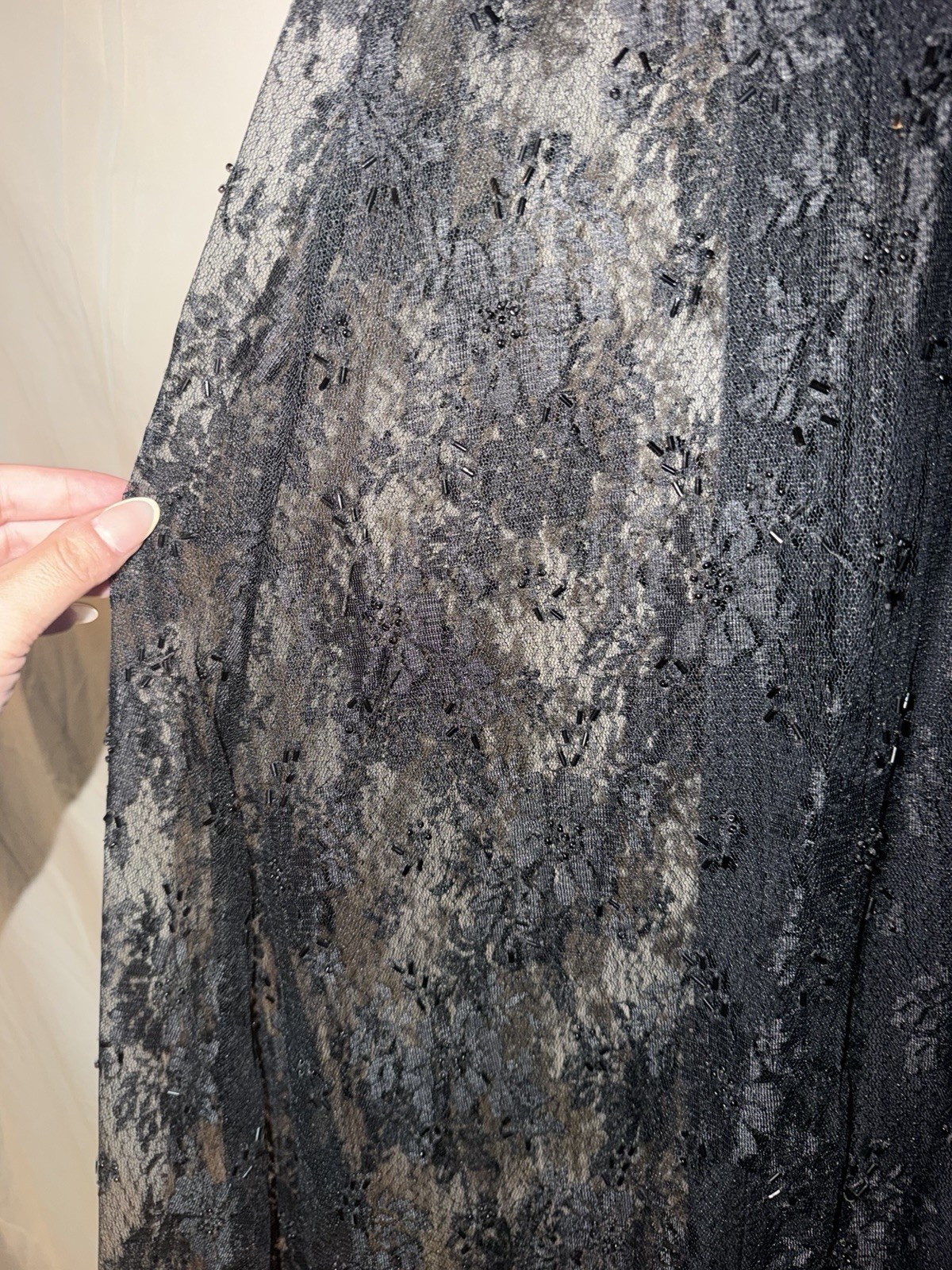Vintage Auditorium 90s Black Lace Button-Front Overlay Dress With Slip