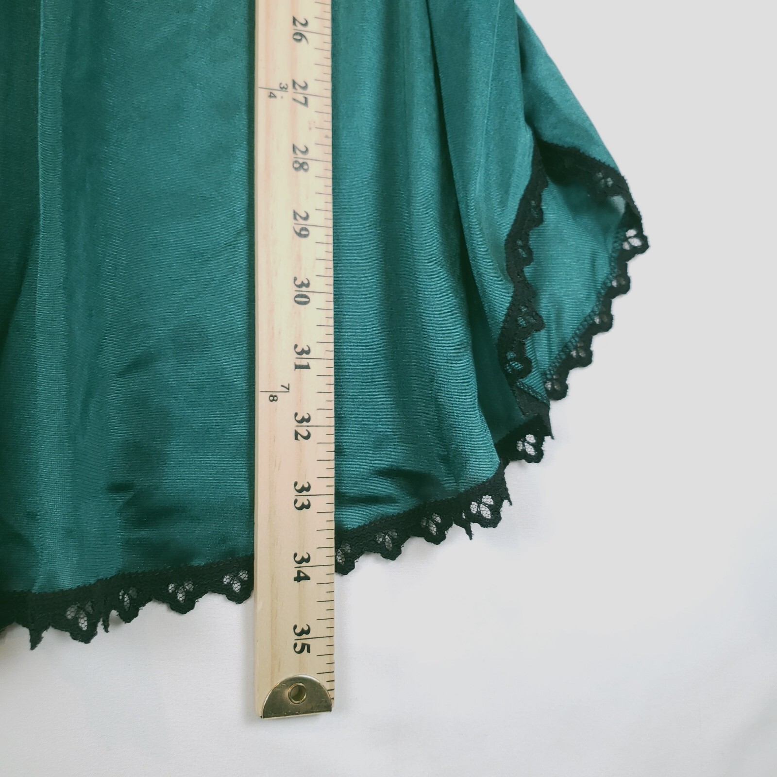 Vintage Nylon Slip Dress Womens XL Hunter Green Lace Trim Unbranded No Tag