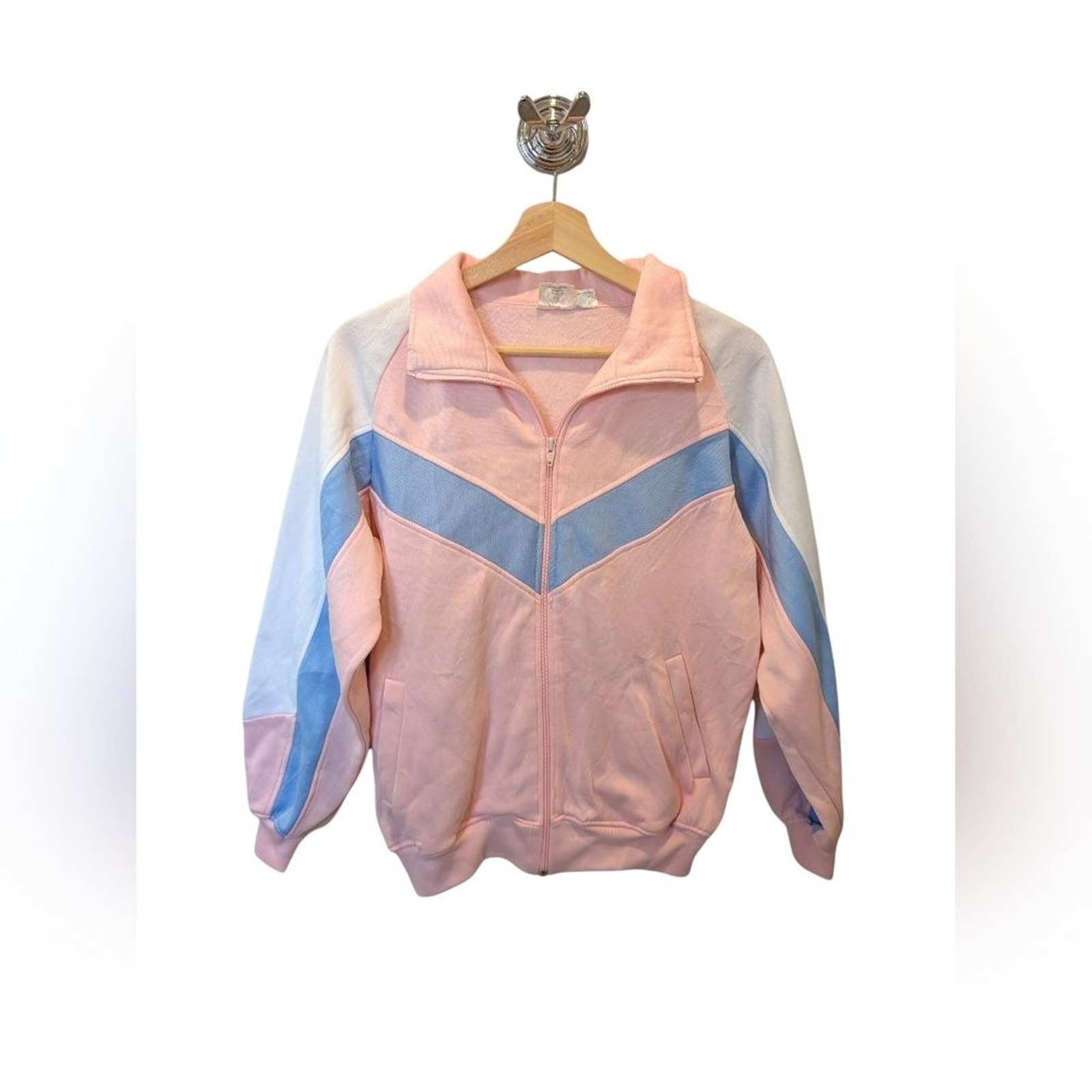 Vintage USA Olympics Track Jacket Pink Blue White Colorblock S 80s 90s JCPenney