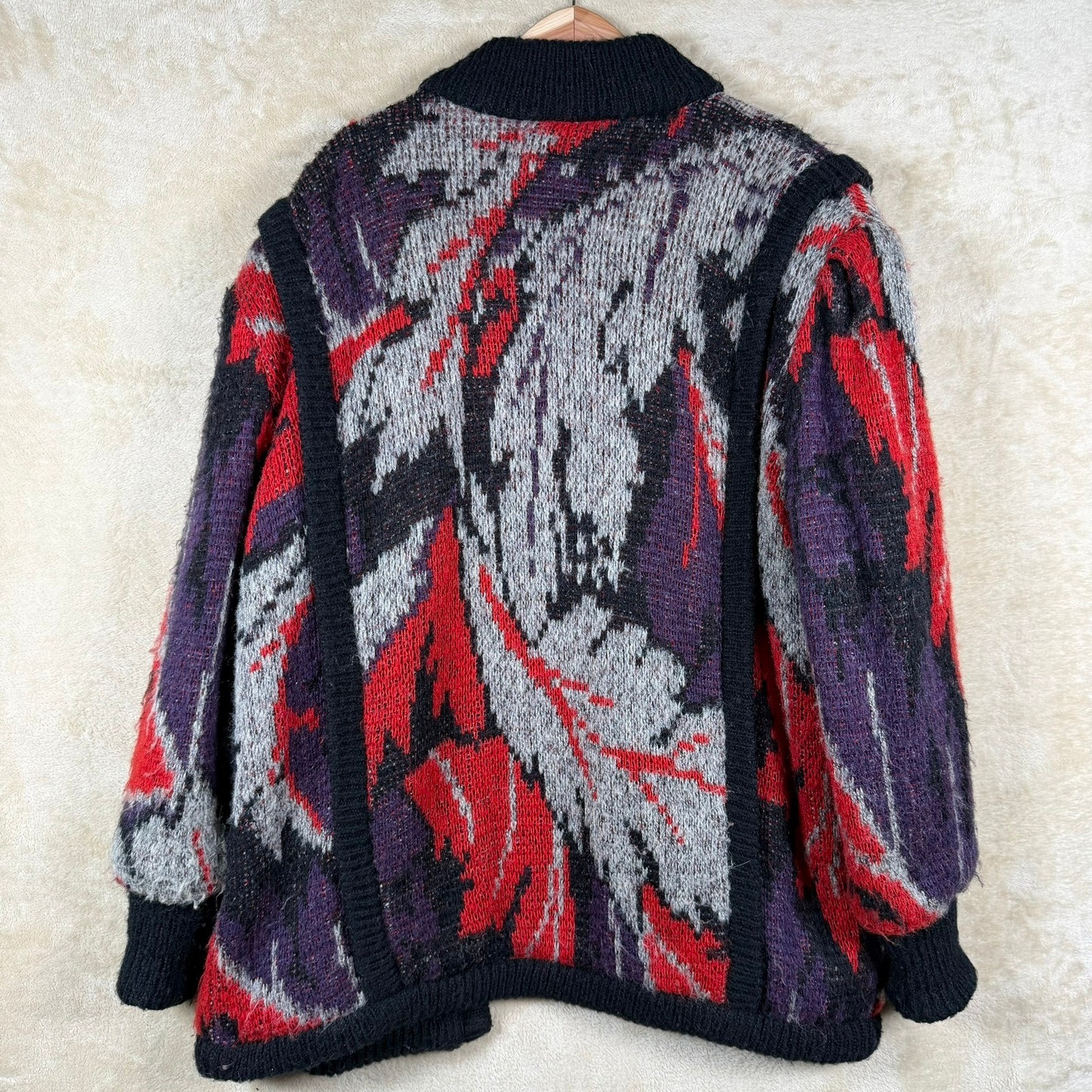 Allison Smith Vintage Abstract Knit Cardigan L Sweater Zip Up Jacket Multicolor