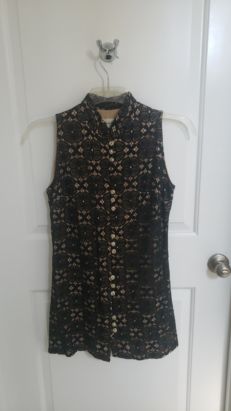 VTG 60s Stephen O’Grady sleeveless button-up collared black top size s/m