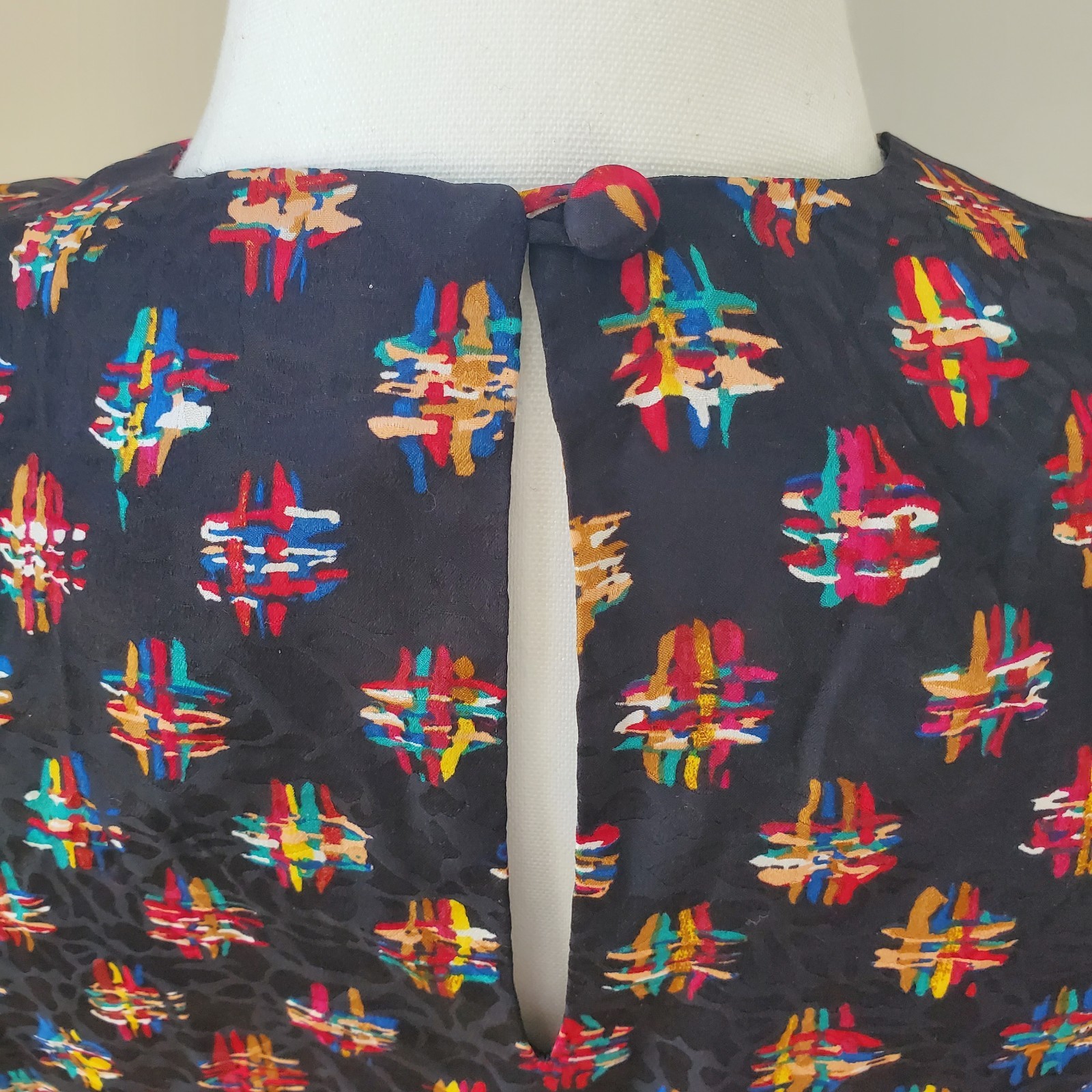 NEW Vintage 80’s Ann May 100% Silk Abstract Geo Art deco Retro Blouse Top XS