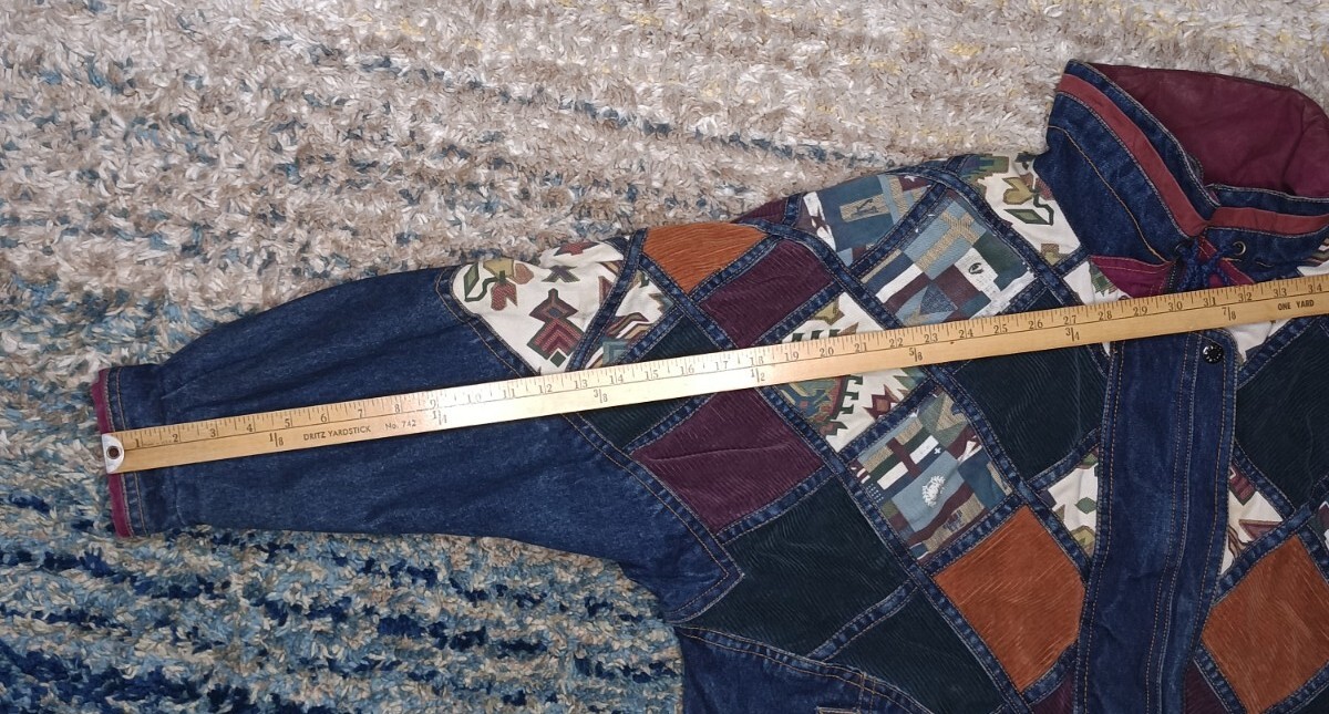 Vintage IZZI Patchwork Denim Corduroy Jacket Womens Size L 12/14