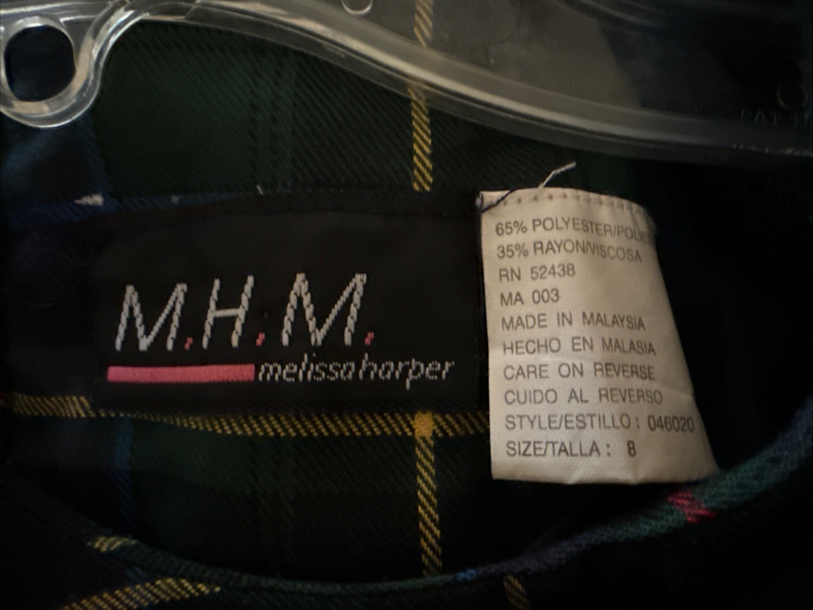 Vintage MHM Melissa Harper Dress 90’s Plaid Modest Scottish Pin Size 8