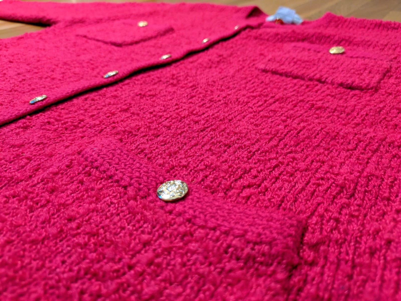 Vintage 80s TANNER Neon Pink/Gold Button Acrylic Cardigan Women’s sz M *EUC!*