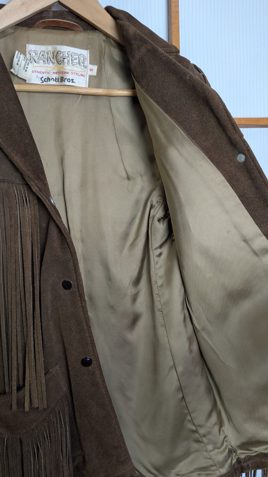 Vintage 70s Schott Bros RANCHER Western Fringe Leather Coat Brown Size 8