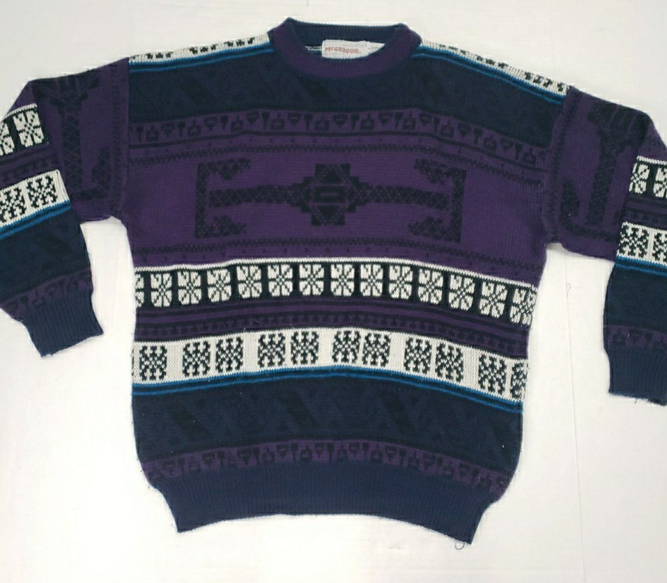 Vintage 90s McGregor Sweater Purple White Geometric Knit Men’s Sz Large EUC