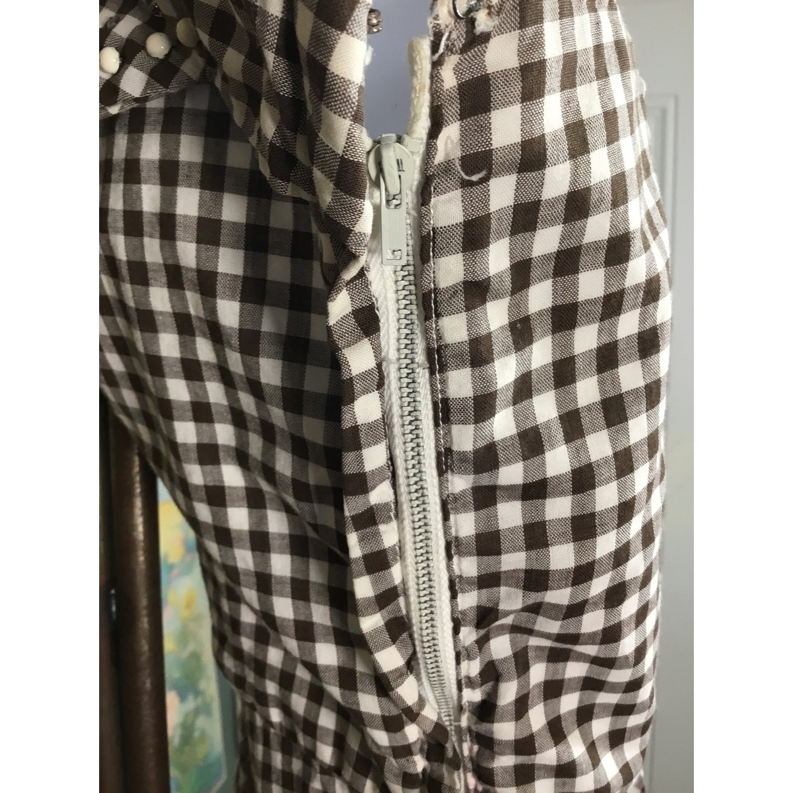 1950s Brown Gingham Sundress Vintage Cotton Check Dress with Shawl Set Small MCM