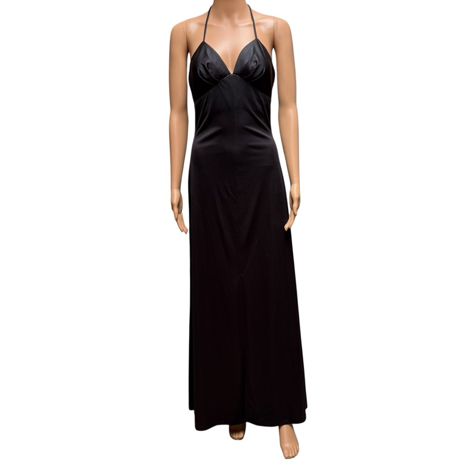 70s Joy Stevens California Halter Dress Black Stretch Maxi Evening Party