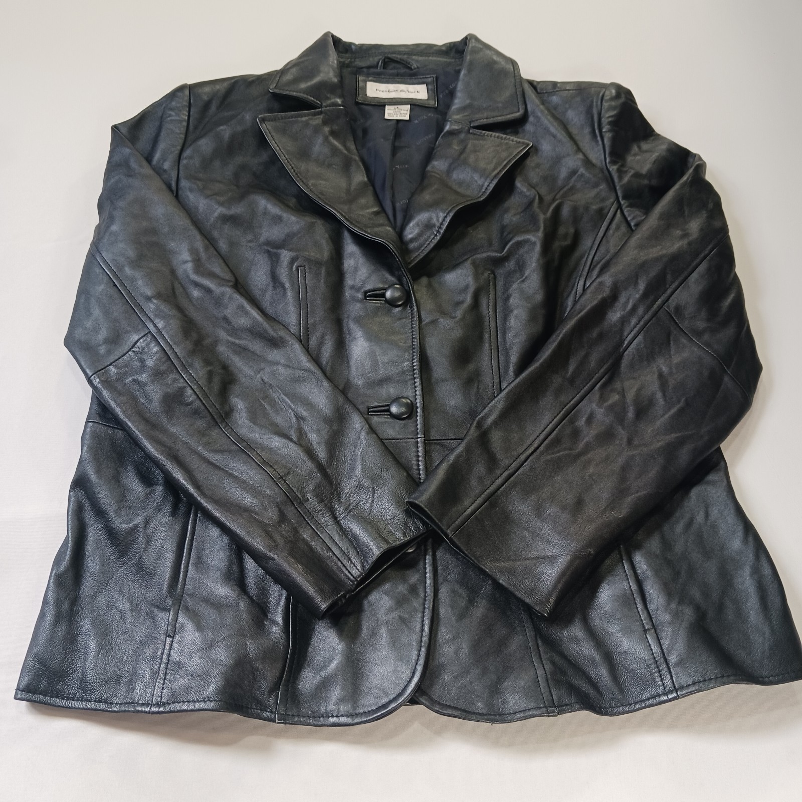 Preston & York Women’s Black Genuine Lamb Skin Leather Buttons Jacket Size Large