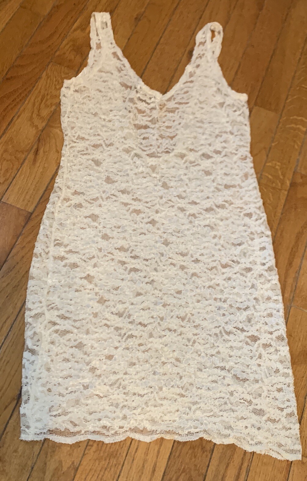 Sexy VTG Beige Gold Label Victoria Secret Sheer Lace Lingerie Nightie Slip M