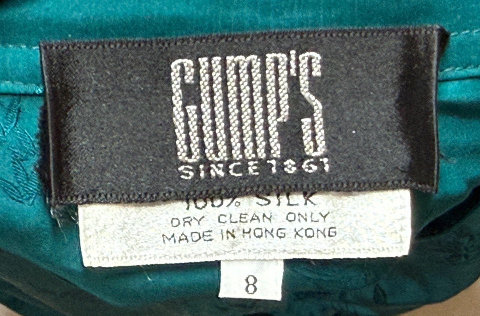 Vintage 80’s Gump’s San Francisco Dress, 100% silk, Jade Green, Asian Theme Sz 8