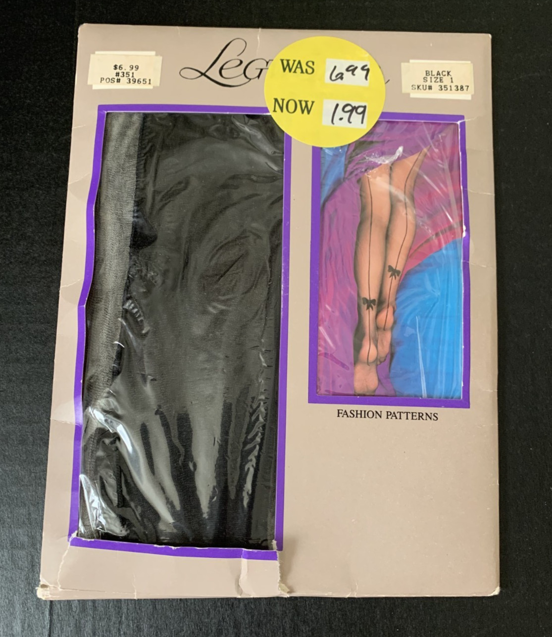 Vintage Black Nylon Back Seam Panty Hose with Bow Legworks Fairy Grunge Sz 1