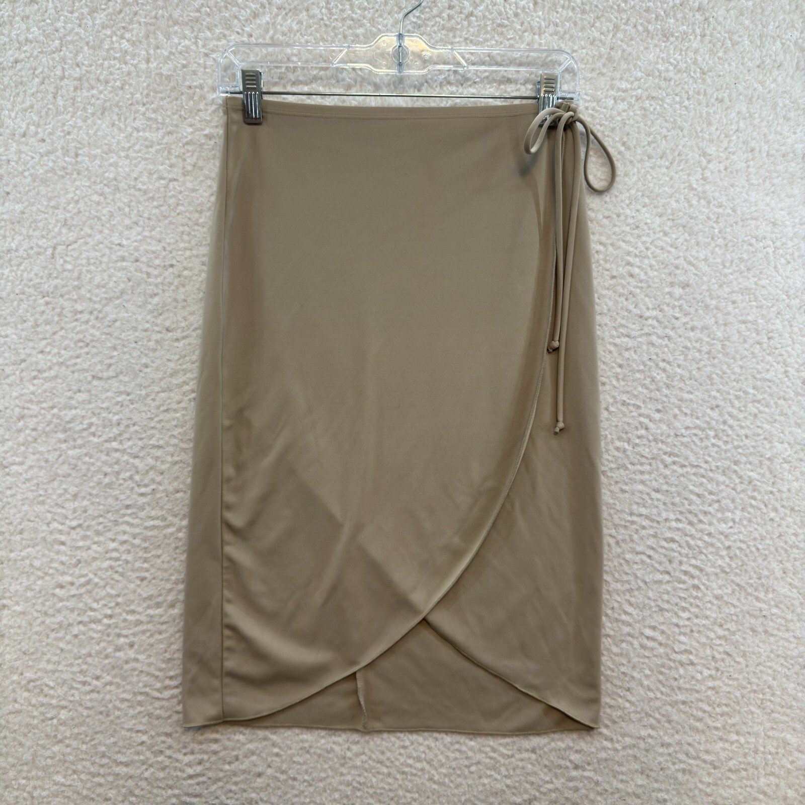 90s Y2K Vintage Wrap Midi Skirt Medium Tan Slinky Stretch Boho Fairy Grunge