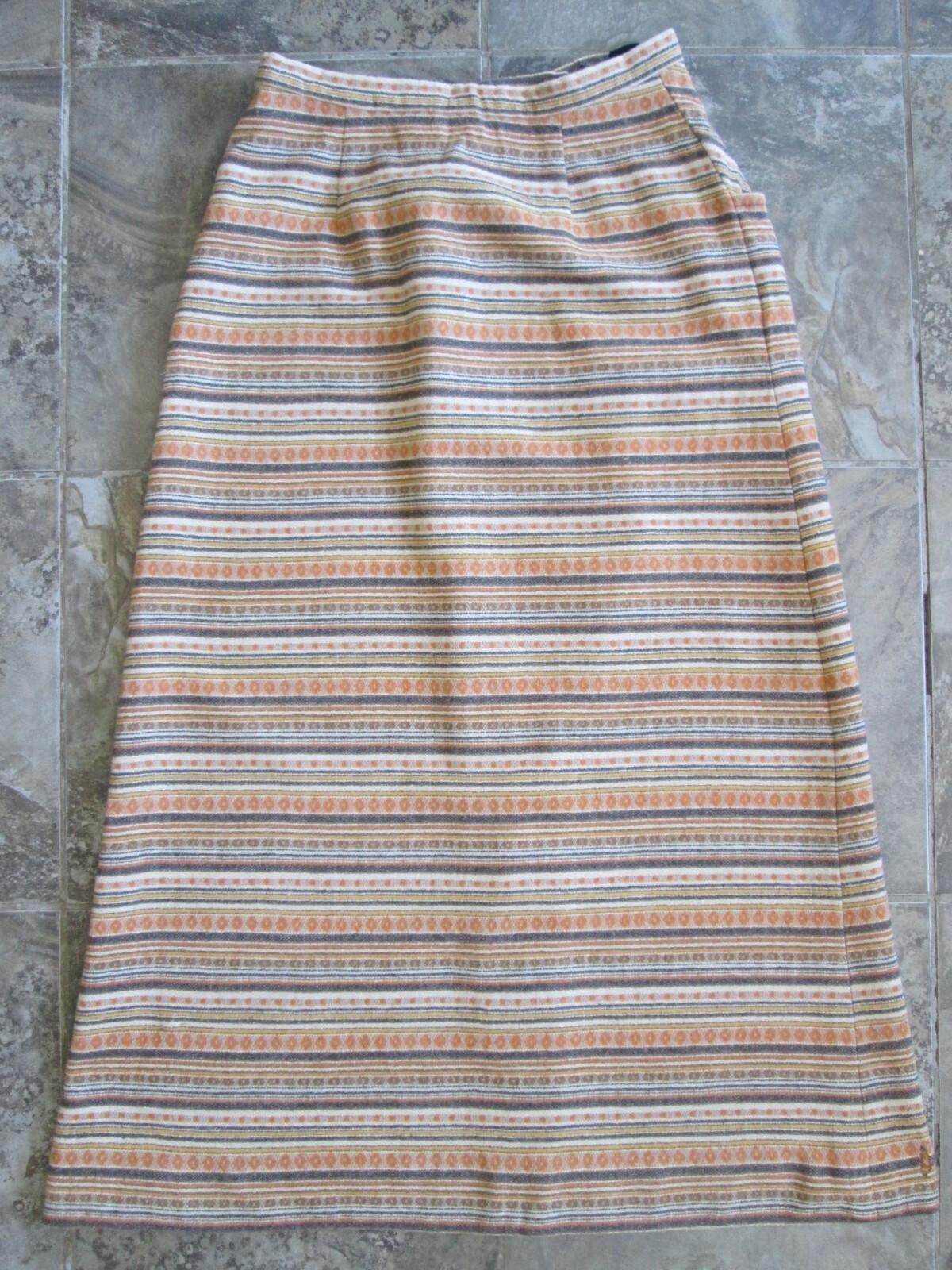 Vintage Pendleton 100% Wool Skirt 14 27″ Waist Orange Brown Stripe Long Fabric
