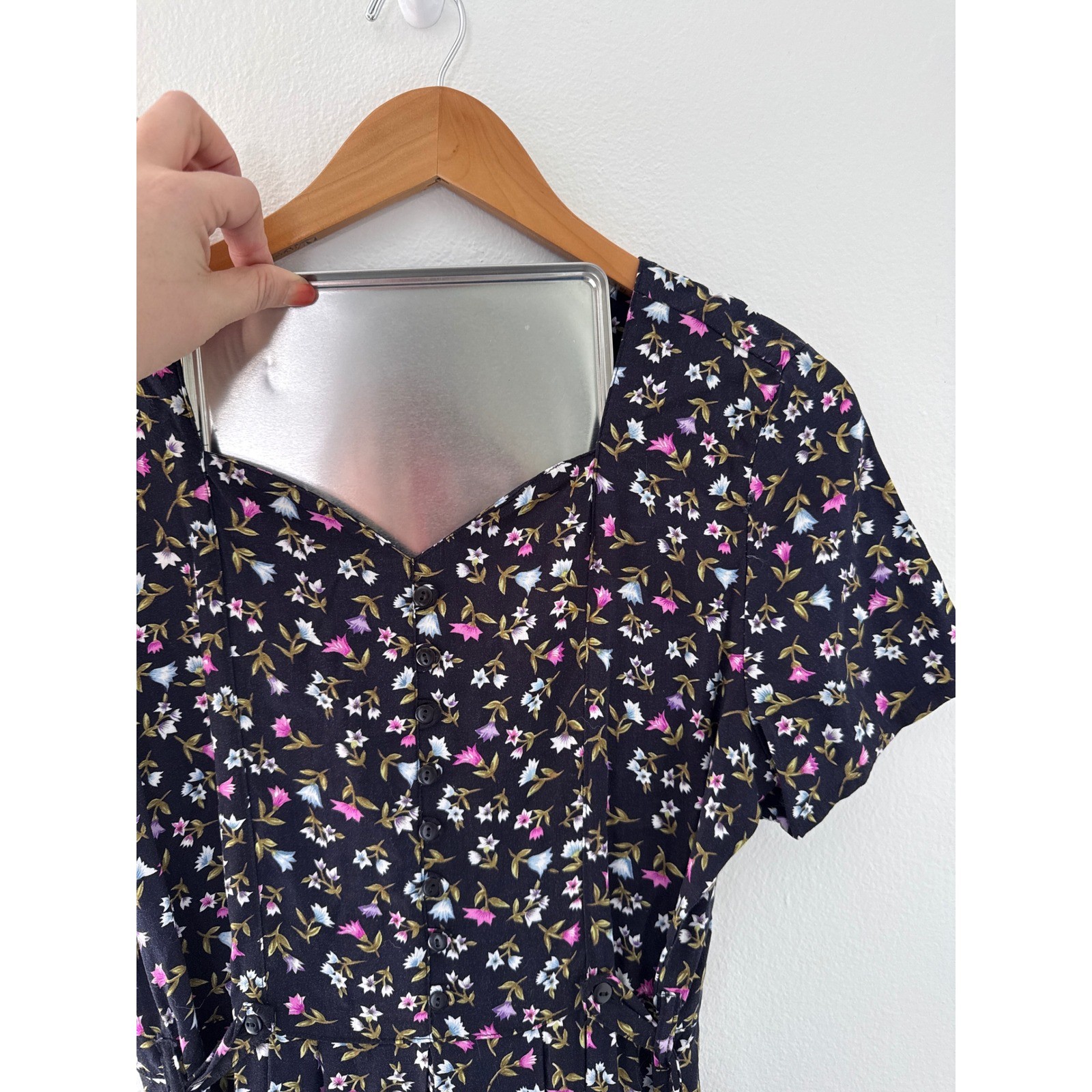 VTG Erika Studio Floral Romantic Midi Dress Sm Sweetheart Neckline Cottagecore