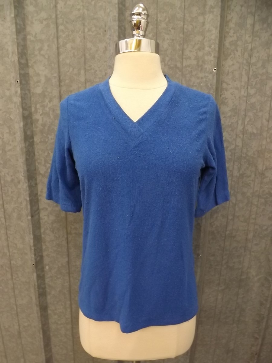 Vtg 70s NEW NWOT Summer Sporty Casual Blue Worn Look Terry Cloth V Neck Top S/M