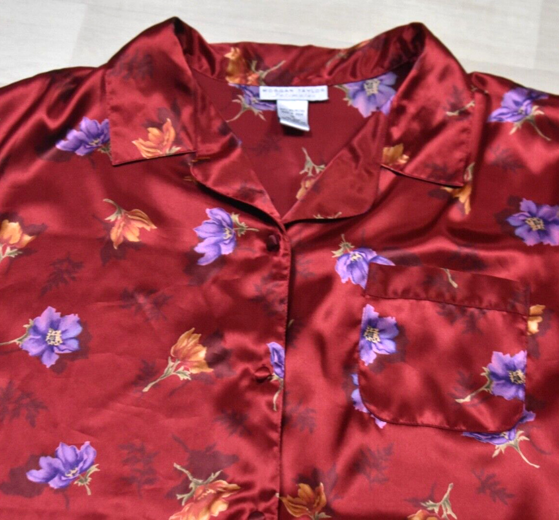 Morgan Taylor Intimates Satin Night Shirt Lingerie PajamaFloral Plus Size 1X VTG