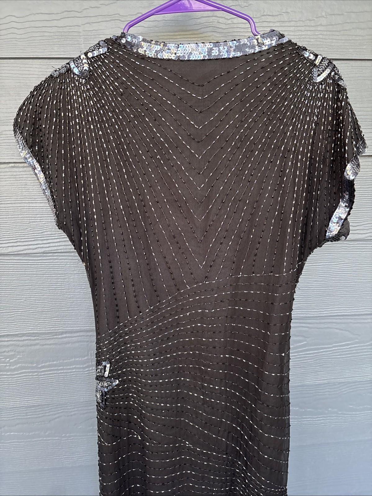 Vintage John Charles London Evening Gown Dress, Black Beaded Sequins, Size US-6