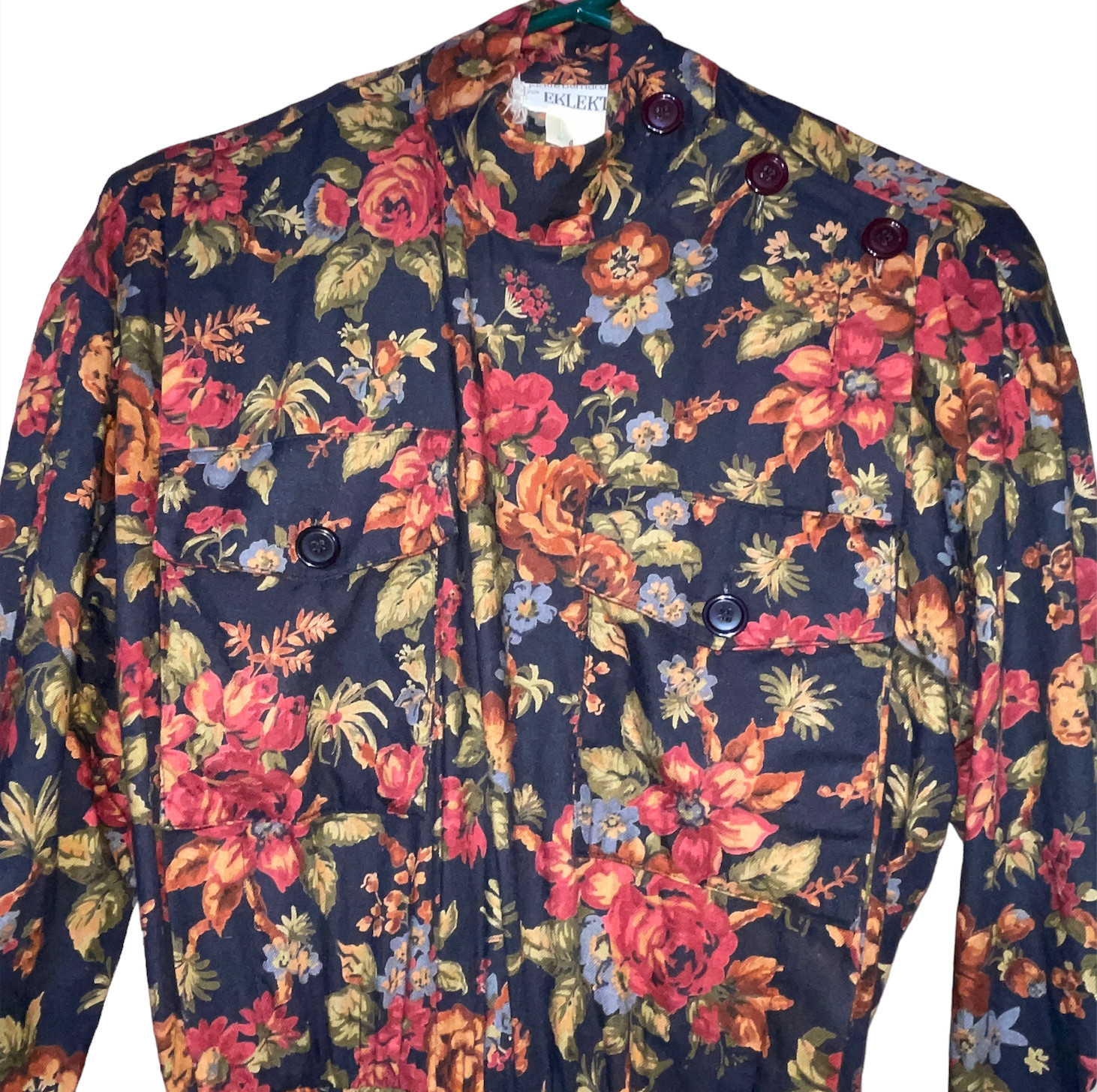Vintage 80s Viscose Black Floral Dress By Jackie Bernard For Eklektic Size 4