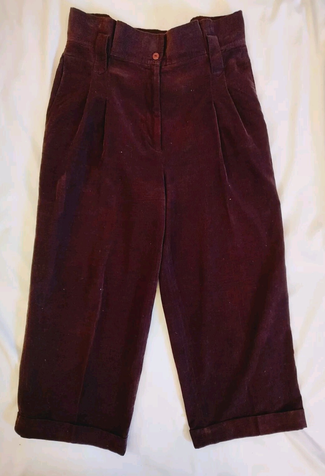 80’s Vintage Pants Paper Bag Waist Corduroy Crop Brown Abby Rose for Strategy 6