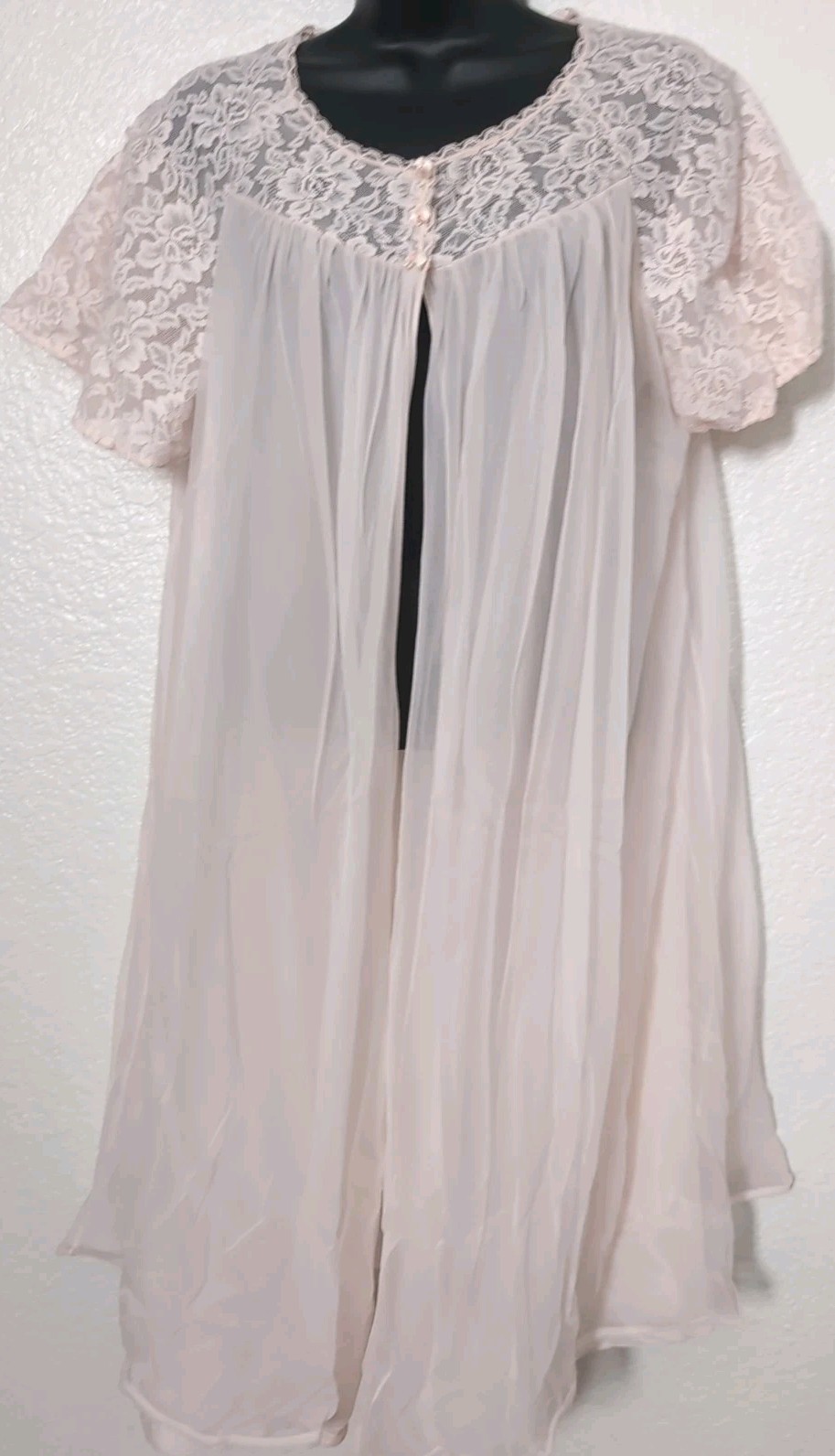 VINTAGE FORMFIT ROGERS PINK CHIFFON & LACE Babydoll ROBE Medium