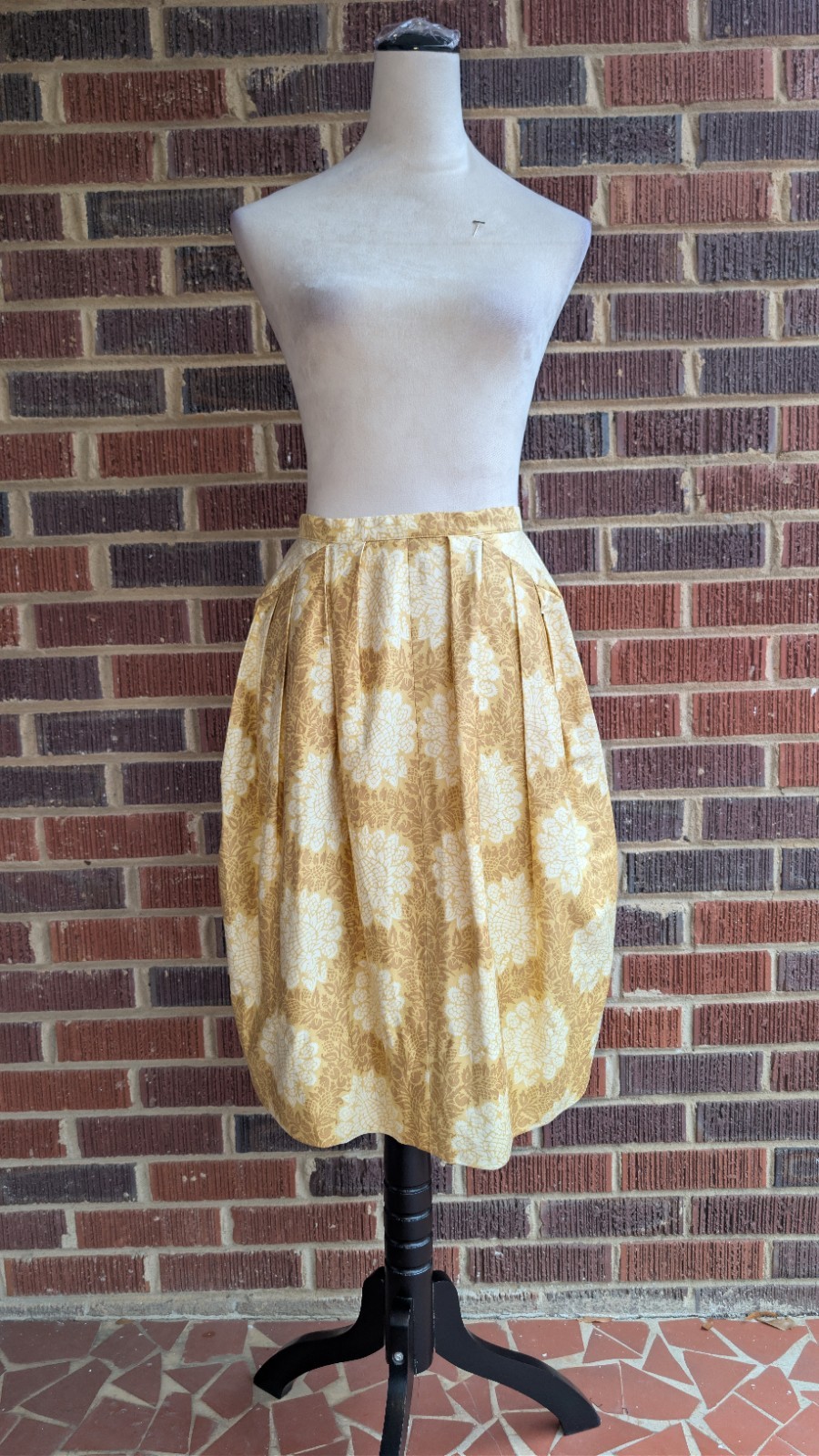 Vintage Jacques Heim Paris Skirt- Yellow Damask Print- Back Buttons- XS/S