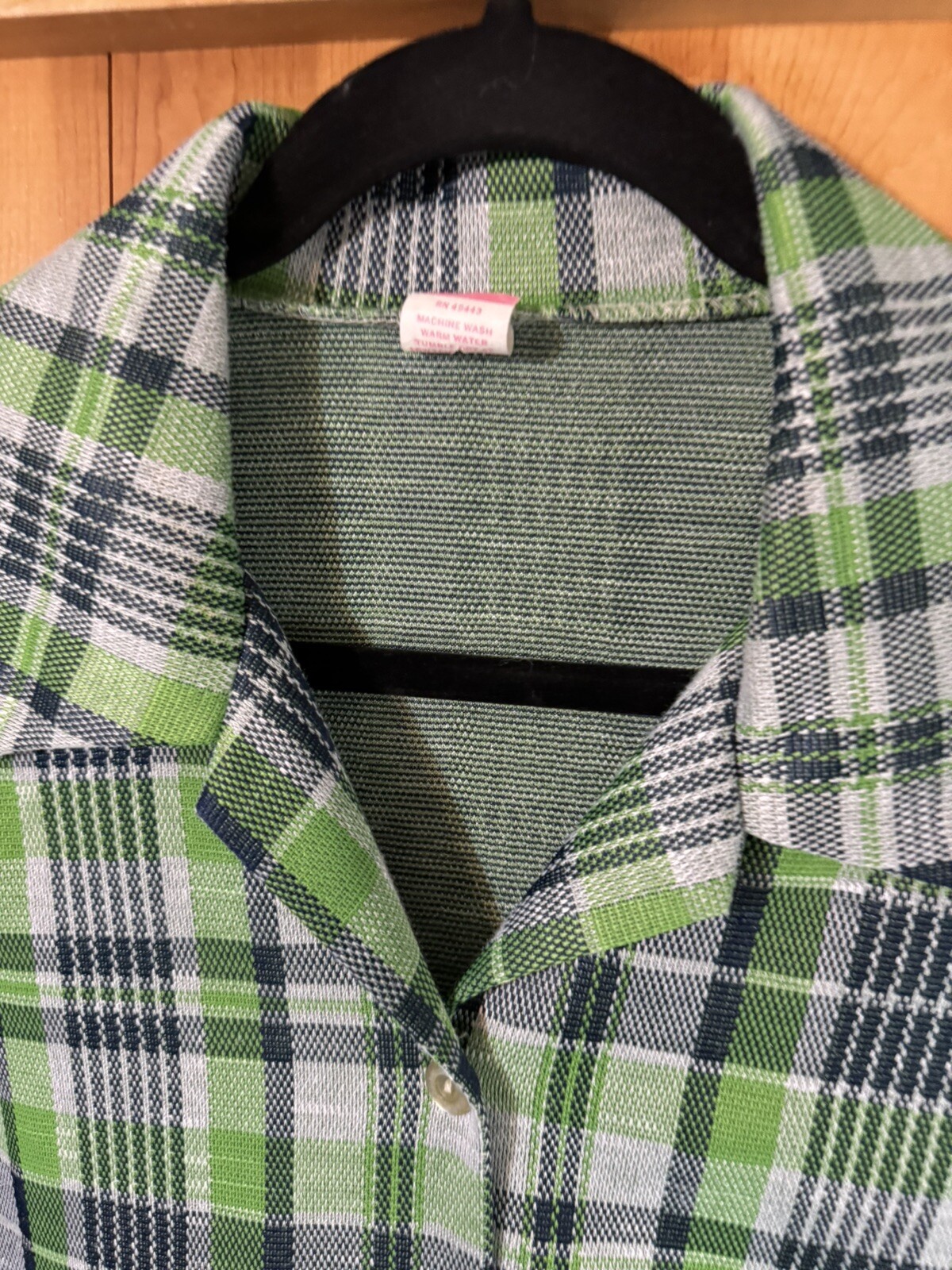 1970s Green Plaid Button Up Vest Shirt W/pockets M/L Nerd Secretary Librarian
