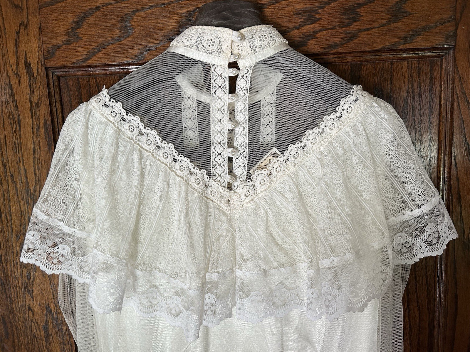 Vtg Gunne Sax Bridal Wedding Dress M/8 Ivory Tulle Lace Victorian Cottagecore