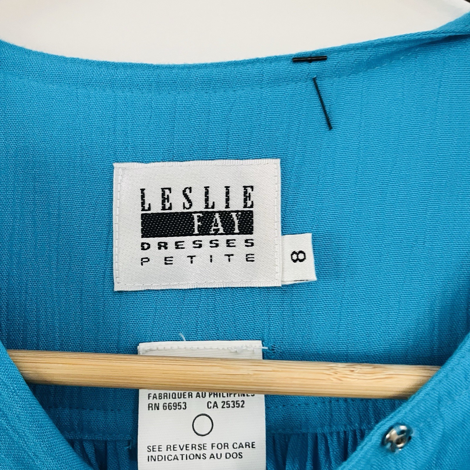 VTG Leslie Fay Dress Bold Strokes Turquoise Sz 8P Secretary 80s