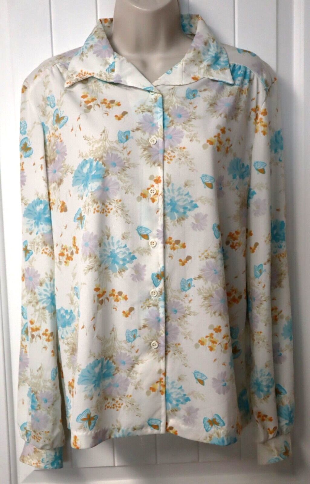 Vintage 1970s ECCOBAY long sleeve floral button up blouse size 13-14 (USA)
